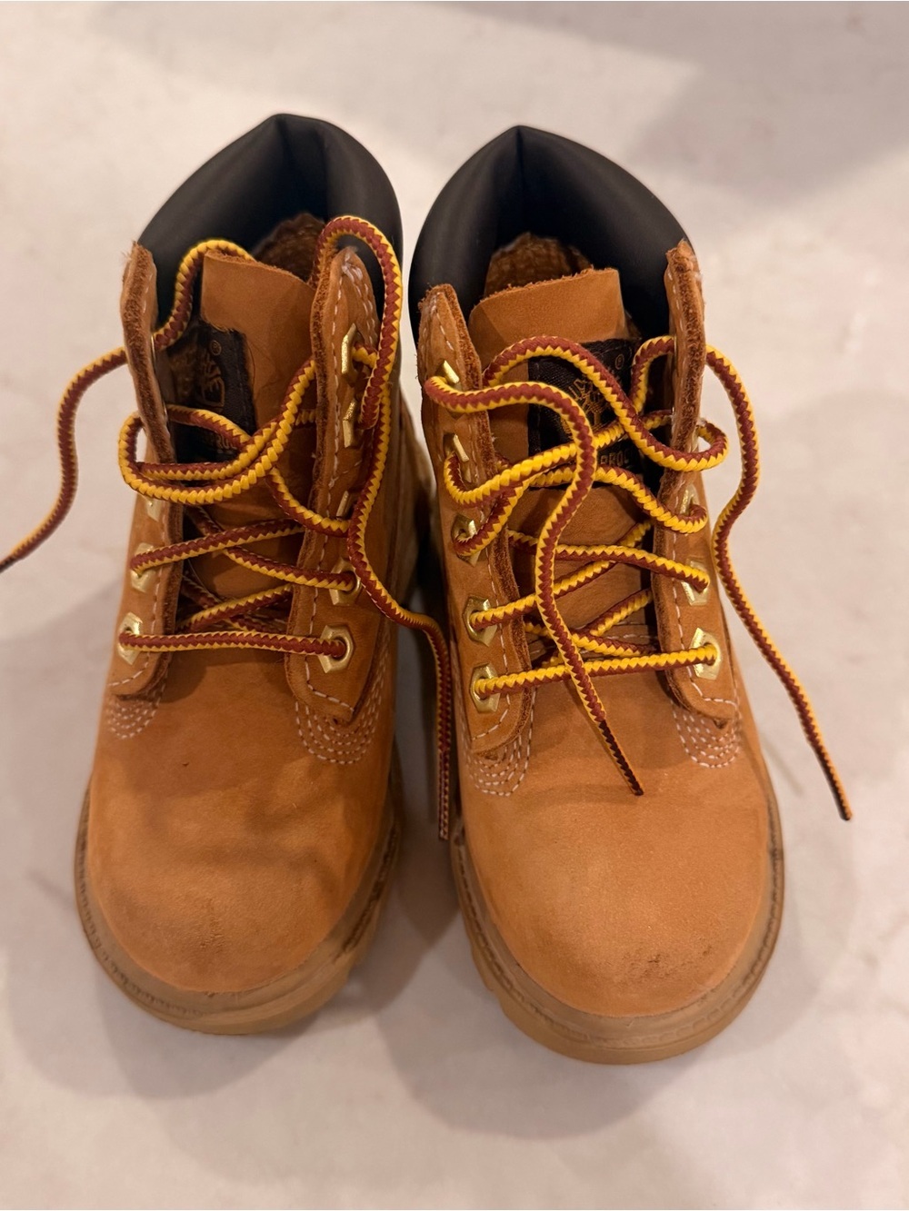 Timberland Kids Wheat Brown Lace-Up Boots with Yellow Contrast Laces